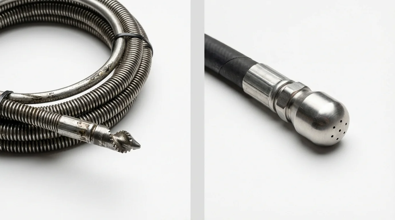 Drain snake cable and hydro jetting nozzle used for drain cleaning in Julian, CA