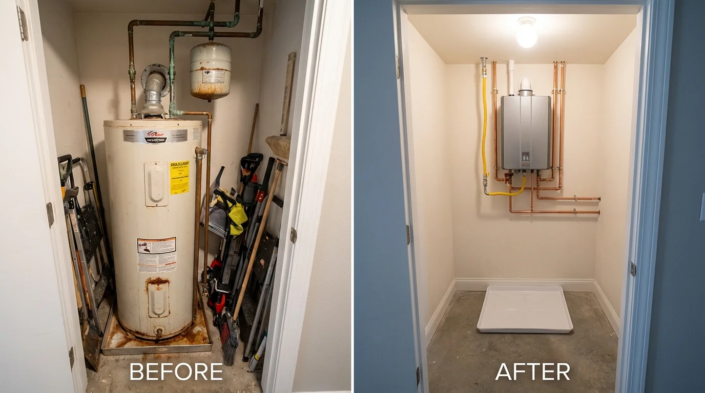 Tank water heater versus wall-mounted tankless unit comparison for Julian, CA homeowners
